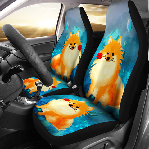 Cute Pomeranian Dog Art Print Car Seat Covers