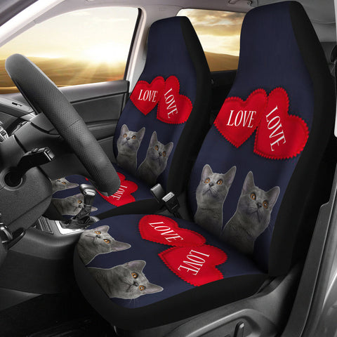 Russian Blue Cat Love Print Car Seat Covers