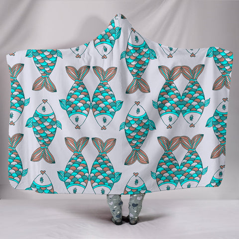 Fish Patterns Print Hooded Blanket