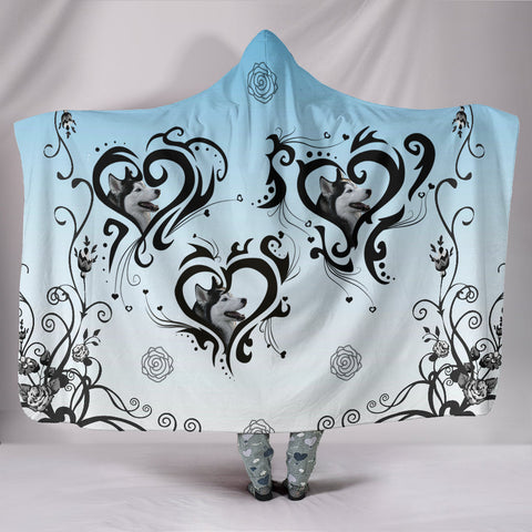 Siberian Husky Floral Print Hooded Blanket