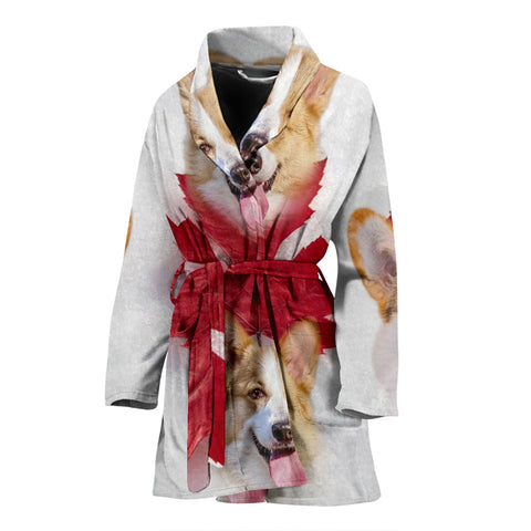 Pembroke Welsh Corgi On White Print Women's Bath Robe