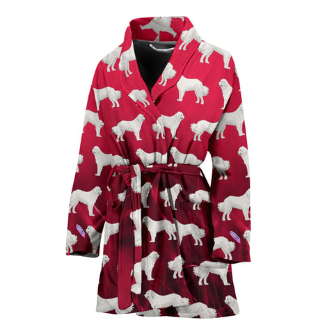 Great Pyrenees Dog Pattern On Red Print Women's Bath Robe