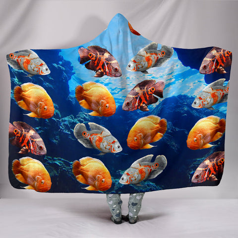 Oscar Fish Print Hooded Blanket