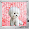 Bichon Frise On Pink Print Shower Curtains