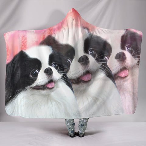 Cute Japanese Chin Dog Print Hooded Blanket