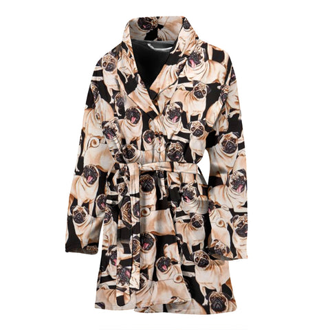 Pug In Lots Print Women's Bath Robe