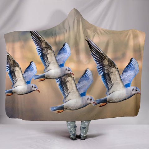 Seagulls Bird Print Hooded Blanket