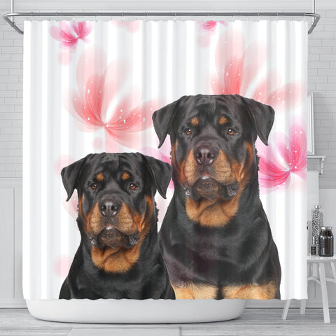 Rottweiler On White Print Shower Curtains