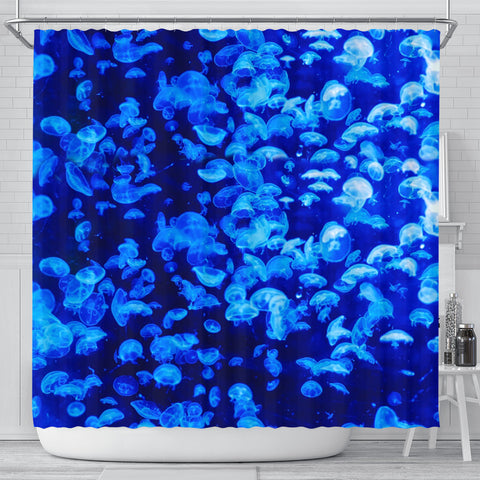 Jelly Fish Blue Print Shower Curtains