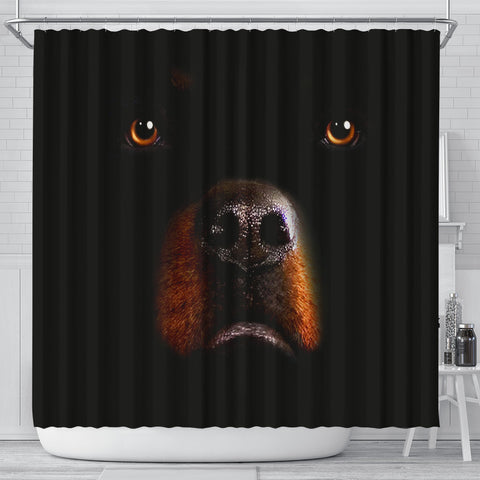 Rottweiler Dog On Black Print Shower Curtains
