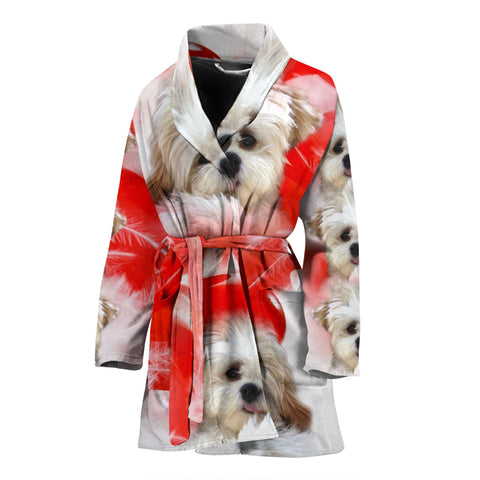 Shih Tzu On White Print Women's Bath Robe