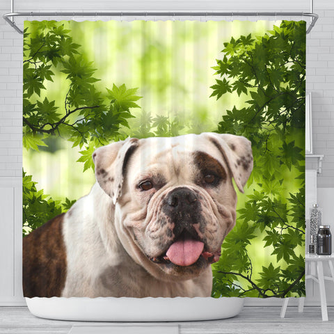 American Bulldog On Green Print Shower Curtain