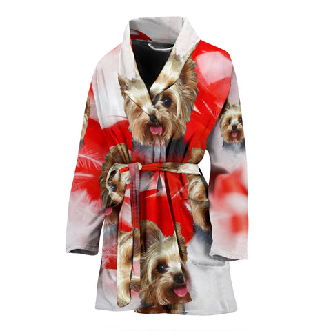 Yorkshire Terrier On Red Print Women's Bath Robe