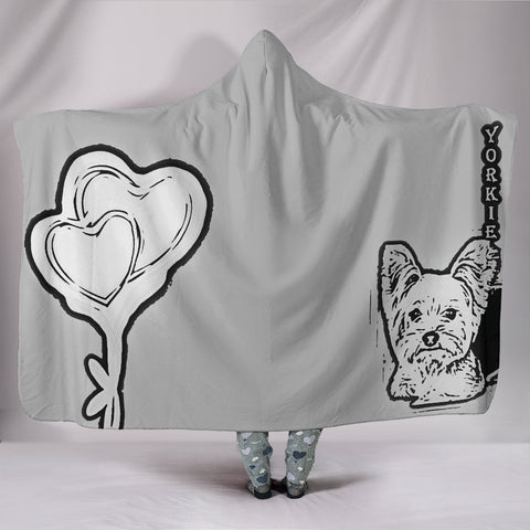 Yorkie with Love Print Hooded Blanket