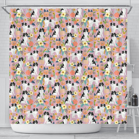 Japanese Chin Dog Floral Print Shower Curtains