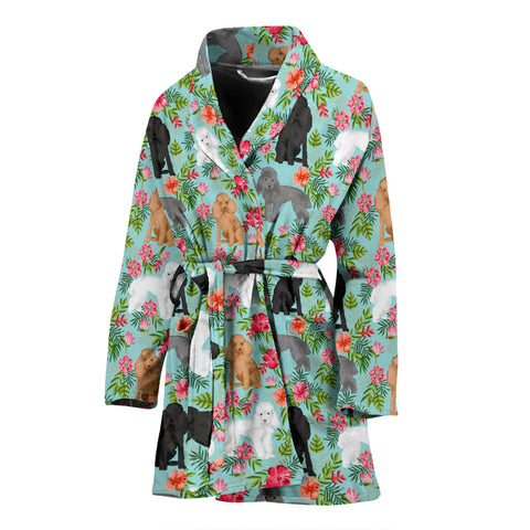 Cute Poodle Dog Floral Print Women's Bath Robe