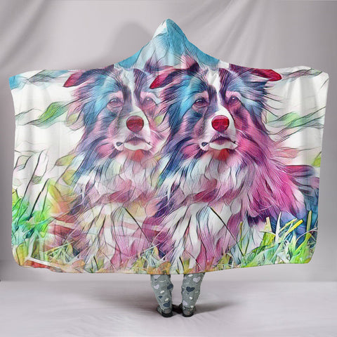 Border Collie Dog Art Print Hooded Blanket