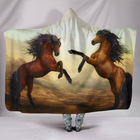 Wild Horse Art Print Hooded Blanket
