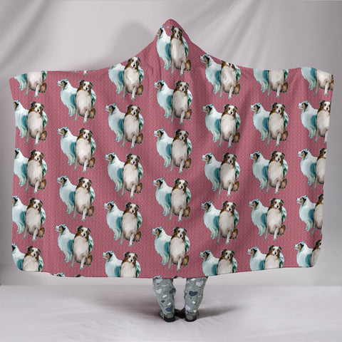 Australian Shepherd Dog Pattern Print Hooded Blanket