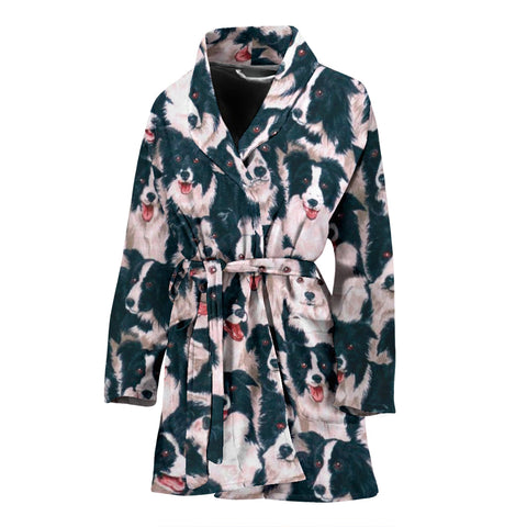 Border Collie Dog In Lots Print Women's Bath Robe