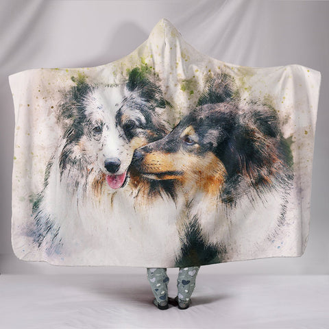 Collie Dog Love Art Print Hooded Blanket