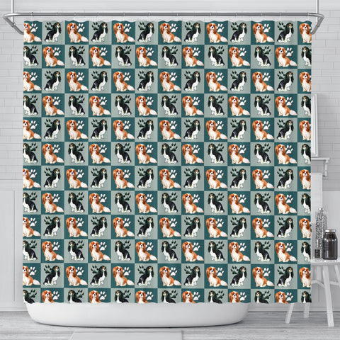 Cavalier King Charles Spaniel Dog With Paws Print Shower Curtains