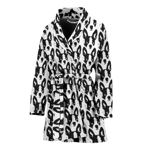 Boston Terrier Dog Pattern Print Women's Bath Robe