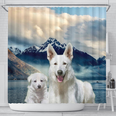 White Shepherd Print Shower Curtains