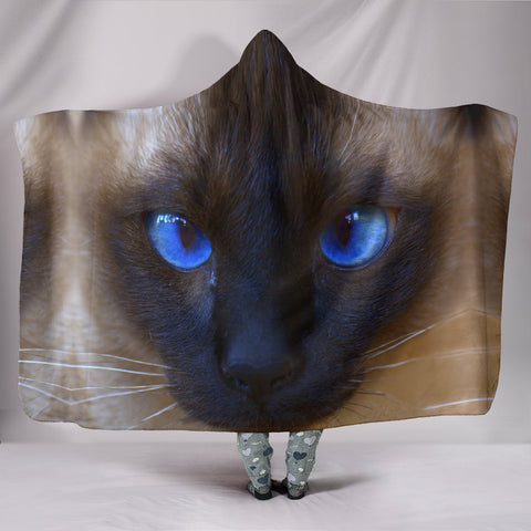 Siamese cat Face Print Hooded Blanket