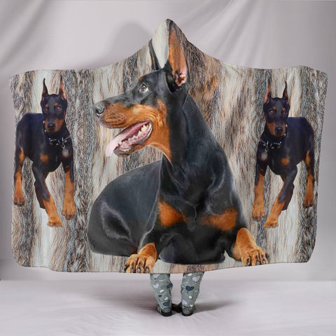 Doberman Pinscher Print Hooded Blanket