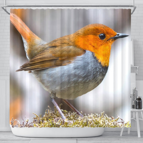 Japanese Robin Bird Print Shower Curtains