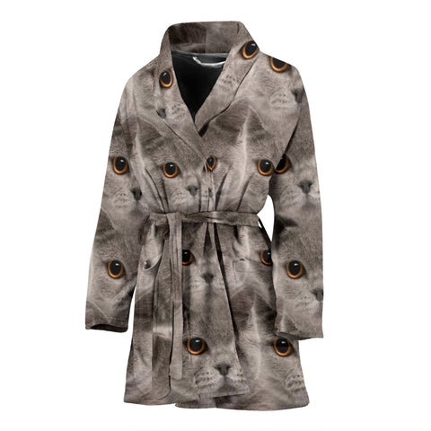 British Shorthair Lots Print Women's Bath Robe