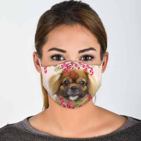 Cute Tibetan Spaniel Floral Print Face Mask