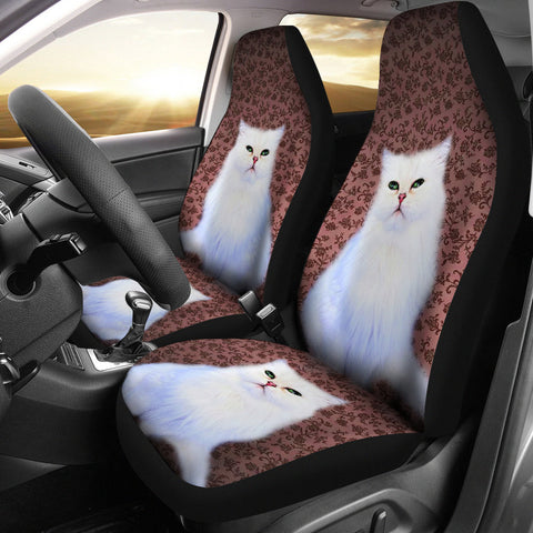 Cute White Persian Cat Print Car Seat Covers