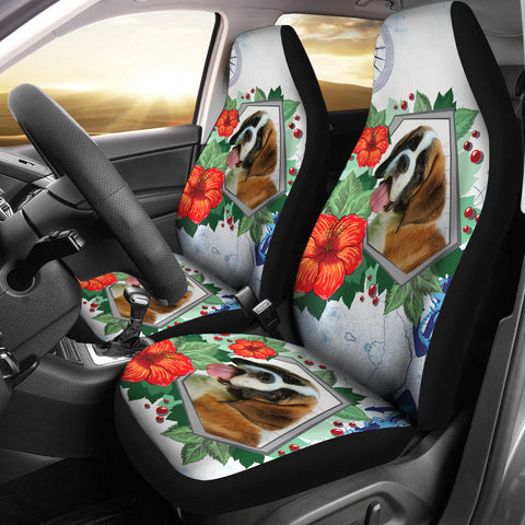 Saint Bernard Floral Print Car Seat Covers