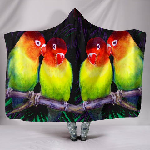 Love Bird Print Hooded Blanket