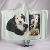 Old English Sheepdog With Phone Print Hooded Blanket