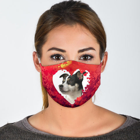 Rat Terrier Print Face Mask On Heart Print Face Mask