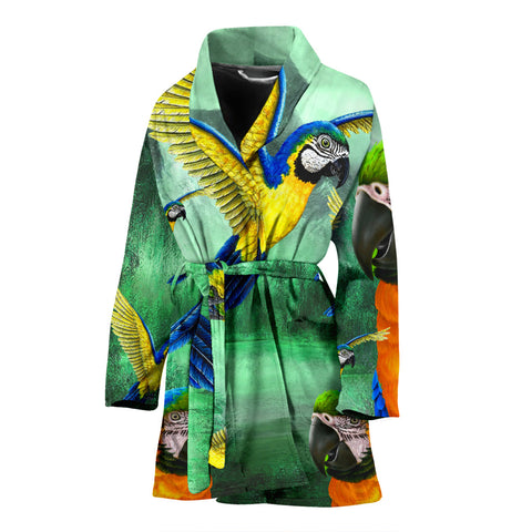 Blue And Yellow Macaw Parrot Print Women's Bath Rob