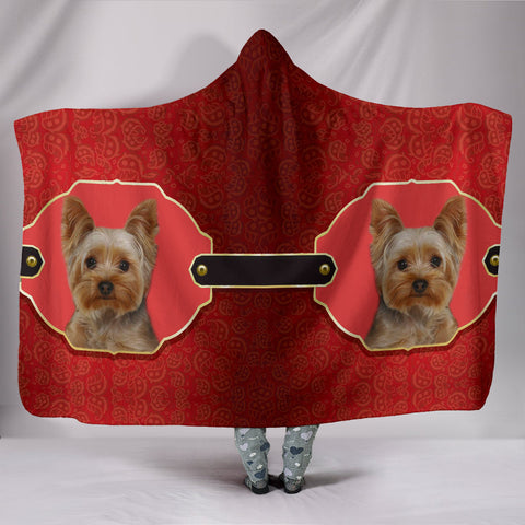 Yorkshire Terrier (Yorkie) Print On Red Hooded Blanket