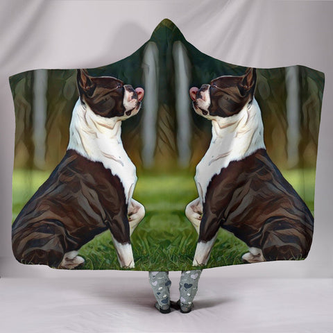 Boston Terrier Dog Art Print Hooded Blanket