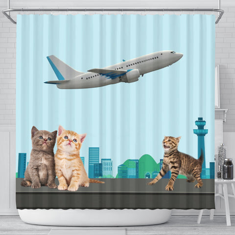 Happy Cats Print Shower Curtain