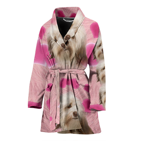 Havanese On Pink Print Women's Bath Robe