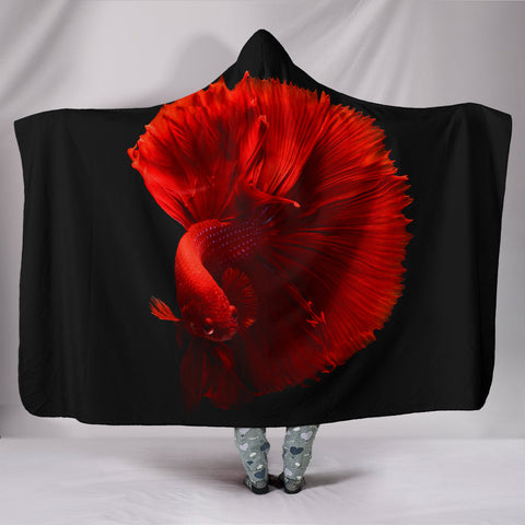 Red Betta Fish Print Hooded Blanket