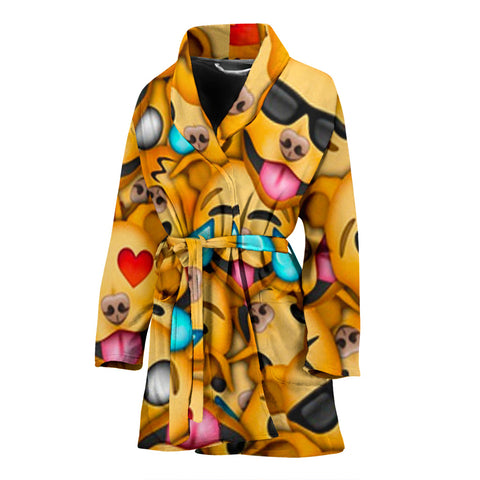 Pit Bull Dog Smileys Print Women's Bath Robe