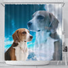 English Foxhound On Sky Blue Print Shower Curtains