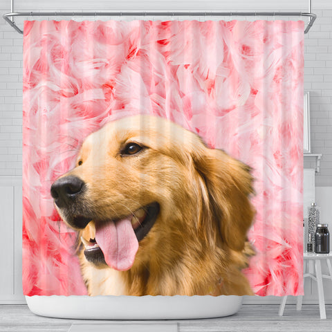 Golden Retriever On Pink Print Shower Curtains