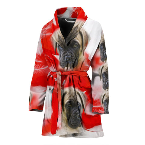 English Mastiff On Red Print Women's Bath Robe