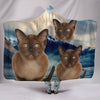 Cute Burmese Cat Print Hooded Blanket