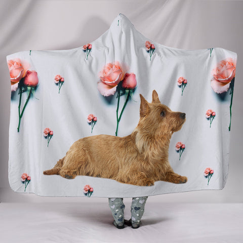 Australian Terrier With Rose Print Hooded Blanket